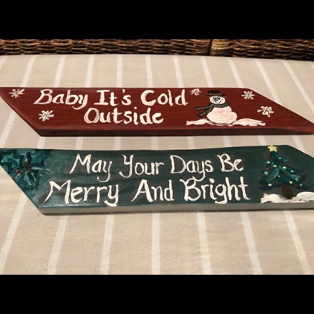 Christmas Handcrafted Two Painted Wood Signs